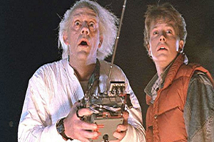 Marty McFly and Doc Brown from the movie Back to the Future.