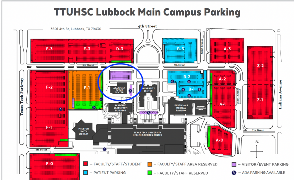 TTUHSC Lubbock Main Campus Parking map.