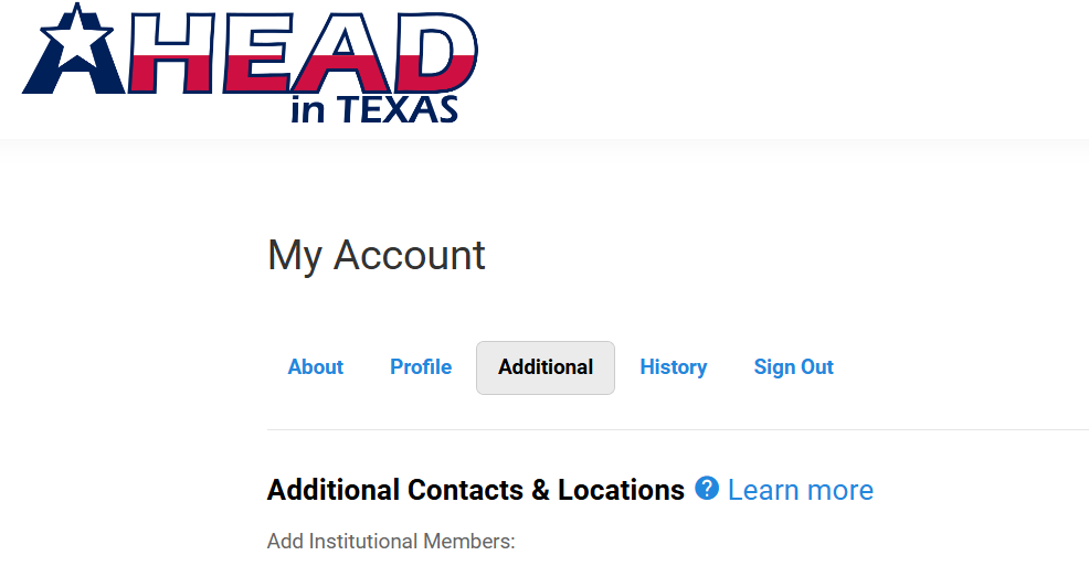 Select the "Additional" tab to edit your campus contacts. Screenshot of tabs for adding additional contacts.
